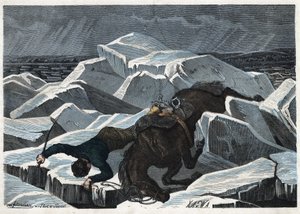 Grev Sandors og hans hests fald på Donaus knuste is. I "" Wenn Jemand eine Reise thut, so kann er was erzahlen"" (Når nogen rejser, det er det, han kan fortælle), tysk fortælling af Franz Wiedemann af German School