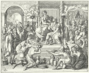 Ægteskabet mellem Ataulf, vestgoternes konge, og Galla Placidia, datter af den romerske kejser Theodosius I, 414 (stik) af German School