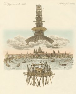 Strukturen på toppen af St. Pauls katedral for panoramaet af London af German School