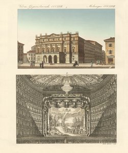 Teatret Della Scala i Milano (farvet gravering) af German School