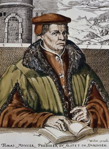 Thomas Muntzer, ca. 1600 (håndfarvet træsnit) af German School