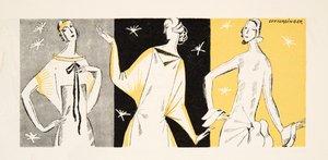 Tre kvinder om kjoler, fra Styl, pub.1922 (pochoir print) af German School