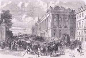 Kaster gadebarrikader op i Paris, Cassells historie om krigen mellem Frankrig og Tyskland udgivet af Cassell and Company Limited, ca. 1890 (litho) af German School
