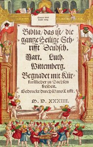 Titelblad fra Lutherbibelen, ca. 1530 (farvet træsnit) af German School