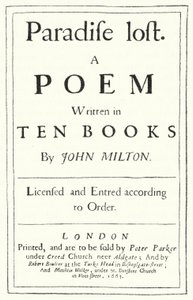Titelside fra den originale udgave af Paradise Lost af den engelske digter John Milton, udgivet i 1667 (gravering) af German School