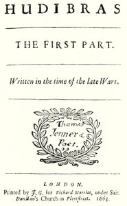 Titelside fra det satiriske digt Hudibras af den engelske digter Samuel Butler, udgivet i 1663 (gravering) af German School