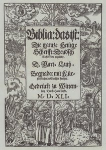 Titelside på en udgave af Martin Luthers Bibel fra 1541 af German School