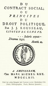 Titelside af den første udgave af Den sociale kontrakt, af Jean-Jacques Rousseau af German School