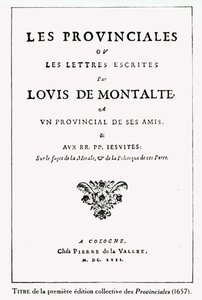 Titelblad for Les Provinciales af Blaise Pascal (1623-62), Amsterdam, 1657 (blæk på papir) af German School