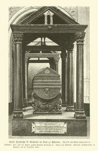 Graven af Frederik II, den hellige romerske kejser, i Palermo-katedralen, Sicilien (gravering) af German School