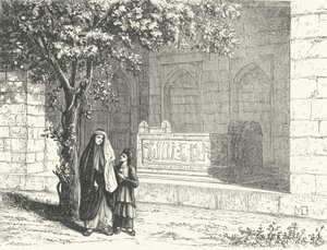 Grav af den persiske digter Saadi i den iranske by Shiraz (gravering) af German School