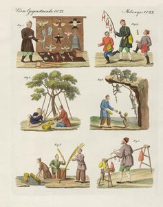 Handel, kunst og håndværk i Kina (farvet gravering) af German School