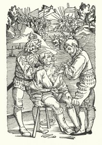 Behandling af en såret soldat på slagmarken (gravering) af German School