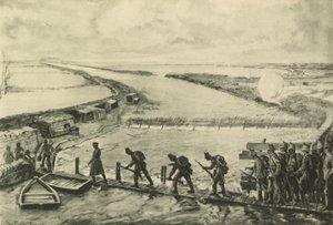 Marinesoldaternes tropper kommer i stilling og går over Yser af German School