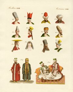 Tyrkiske nationaldragter (farvet gravering) af German School