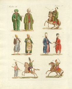 Tyrkiske nationaldragter (farvet gravering) af German School