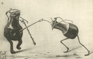 To kander kæmper en duel (litho) af German School