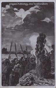 Mislykket forsøg på at skyde et tysk fly ned, Første Verdenskrig (litografi) af German School