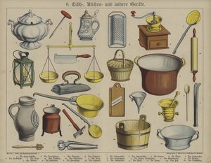 Redskaber (farve litho) af German School