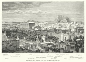 Udsigt over Athen fra øst under det romerske imperium Hadrians regeringstid, 2. århundrede (gravering) af German School