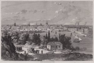 Udsigt over Bordeaux, Frankrig (gravering) af German School
