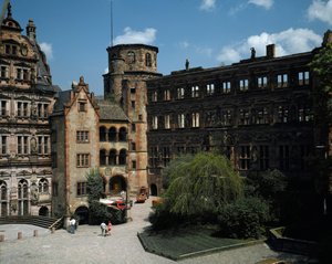 Udsigt over slottet Heidelberg, bygget i det 16. århundrede. Tyskland af German School