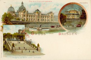 Udsigt over Dresden, Tyskland (chromolitho) af German School