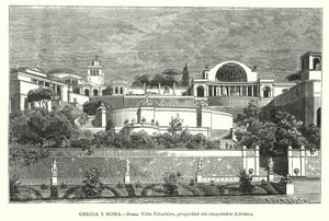 Den romerske kejser Hadrians villa, Tivoli, Italien (litho) af German School
