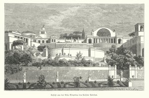 Villa af den romerske kejser Hadrian i Tivoli, Italien (gravering) af German School