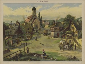Landsby (farve litho) af German School