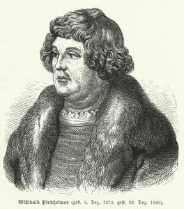 Willibald Pirckheimer, tysk renæssanceadvokat, forfatter og humanist, og ven af Albrecht Durer (gravering) af German School