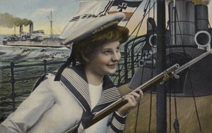 Kvinde i uniform af en sømand fra det tyske slagskib Braunschweig (farve litho) af German School