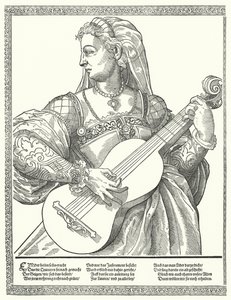 Kvinde spiller guitar (gravering) af German School