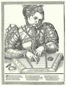 Kvinde spiller en citer (gravering) af German School