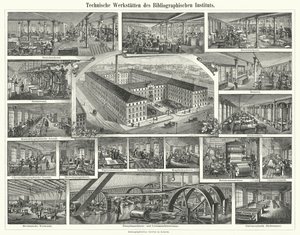 Workshops af Bibliographisches Institut, Leipzig, Tyskland (gravering) af German School