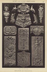 XVII. og XVIII. århundrede, metalarbejde og træskærerarbejde (farve litho) af German School