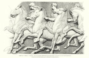 Unge athenske ryttere, kopi af en del af Parthenon-frisen fra Athen, det antikke Grækenland (litho) af German School