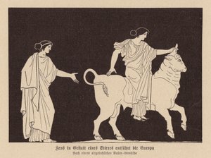 Zeus, i form af en tyr, bortfører Europa (litho) af German School