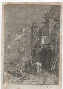middelalderlig byscene af German School