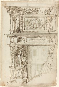 Palatial kappe med en scene af oldtidens offer [recto] af German or Austrian 16th Century
