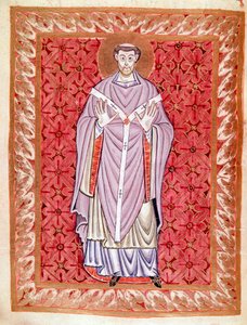 Repræsentation af Saint Nizier af Lyon (513-573) (Nicet, Nicetius eller Nicetus) Miniature af Codex of Egbert (Codex Egberti) af skolen i Reichenau, omkring 980 af German School