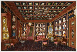 Samtalesalon i Villa Lazarovich, Triestes residens for Maximilian af Habsburg (1832-1867), tempera af Germano Prosdocimi af Germano Prosdocimi