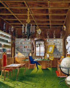 Biblioteket i Villa Lazarovich, Triestes residens for Maximilian af Habsburg (1832-1867), tempera af Germano Prosdocimi af Germano Prosdocimi