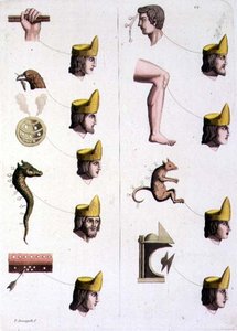 Objekter, der repræsenterer mexicanske konger (farve litho) af Gerolamo Fumagalli
