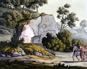 Præsternes tempel, Peru (farve litho)
