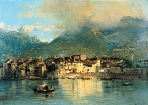 Pescarenico, af Gerolamo Induno, olie på lærred af Gerolamo Induno