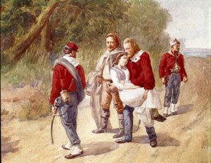 Den italienske patriot Giuseppe Garibaldi transporterer sin kone Anita lidende af tiphoid til Ravenna i 1849 (Akvarel)