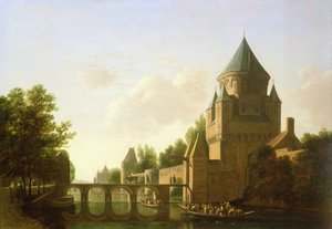 Aftenudsigt over Kleine Houtpoort i Haarlem (panel)