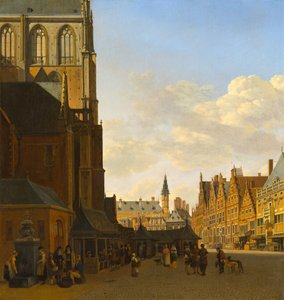 Fiskemarkedet og den store kirke i Haarlem, ca.1675-1680