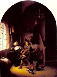 Ung violinist sidder i sit arbejdsværelse af Gerrit Dou